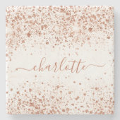 Roos goud glitter white name script stenen onderzetter (Voorkant)