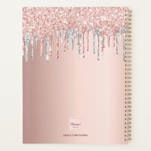 Roos Goud Glitter Zilver Blush Monogram 2026 Planner (Achterkant)