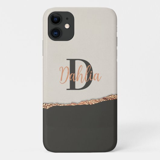 Roos goud glitter zwart roze modern monogram Case-Mate iPhone case (Achterkant)