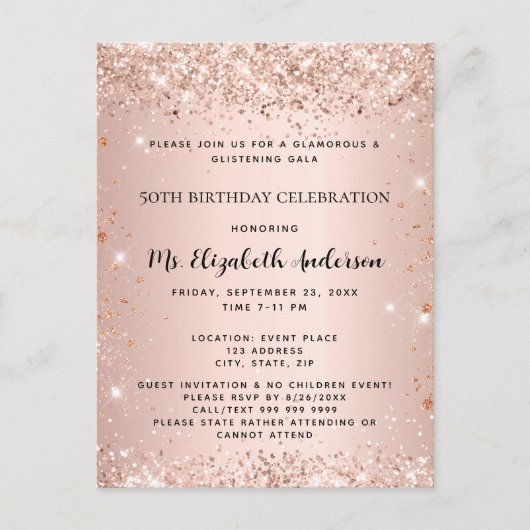 Roos goud goudvormig uitnodiging briefkaart (Voorkant)