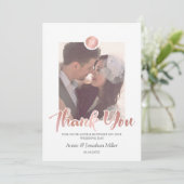 Roos Goud & Grijs Monogram Trouwfoto Dank u Bedankkaart (Staand voorkant)