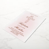 Roos Goud Heilig Kruis Doop Folie Uitnodiging (Gedraaid)