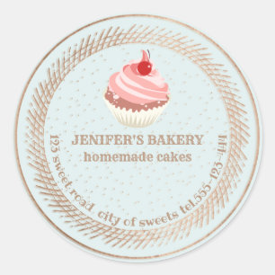 Roos goud Homemade cupcakes en behandelverpakkinge Ronde Sticker