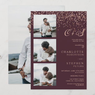 Roos goud kent rode initialen foto's bruiloft kaart