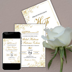 Roos Goud Lijst Elegant White Paper Modern Nikah Kaart