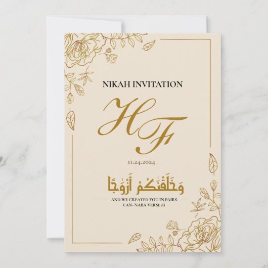 Roos Goud Lijst Elegant White Paper Modern Nikah Kaart (Achterkant)