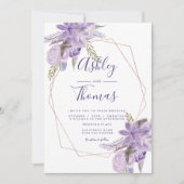 Roos goud lijst paarse waterverf  bruiloft kaart (Voorkant)