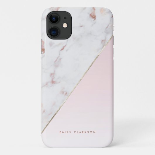 Roos Goud Marmer en Roze Kleurblok Gepersonaliseer Case-Mate iPhone Case (Achterkant)