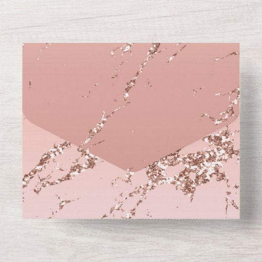 Roos Goud Marmer Glitzy Glitter Bruiloft All In One Uitnodiging (Achterkant)