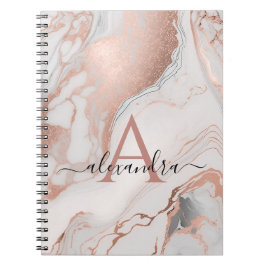 Roos Goud Marmer Monogram Aangepast Initiaal en Na Notitieboek