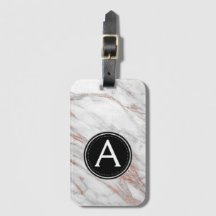Roos Goud Marmer Monogram Bagagetas Label Bagagelabel