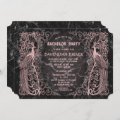 Roos Goud Marmeren Art Deco Pauw bruiloft Uitnodig Kaart (Voorkant / Achterkant)