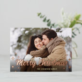 Roos goud met kerstfeestjes folie feestdagenkaart (Staand Voorkant)