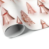 Roos Goud Metallic Look Kerstbomen Cadeaupapier (Rol Hoek)