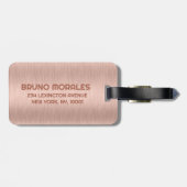 Roos Goud Metallic Textuur Ontwerp Monogram Bagagelabel (Achterkant horizontaal)