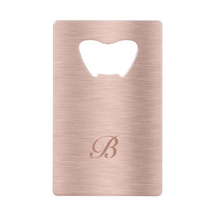 Roos Goud Metallic Textuur Ontwerp Monogram Kredietkaart Flessenopener