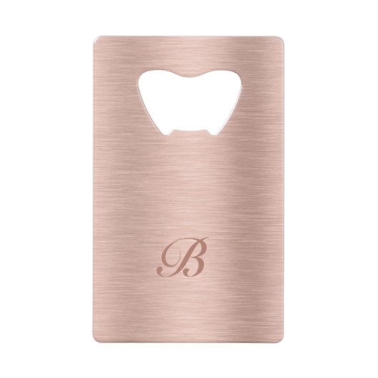 Roos Goud Metallic Textuur Ontwerp Monogram Kredietkaart Flessenopener (Voorkant)