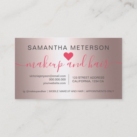 Roos goud metallisch ombre script make-up roze 10 klantenkaartje (Achterkant)