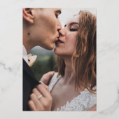 Roos goud modern script minimalistisch fotohuwelij folie uitnodiging (Achterkant)