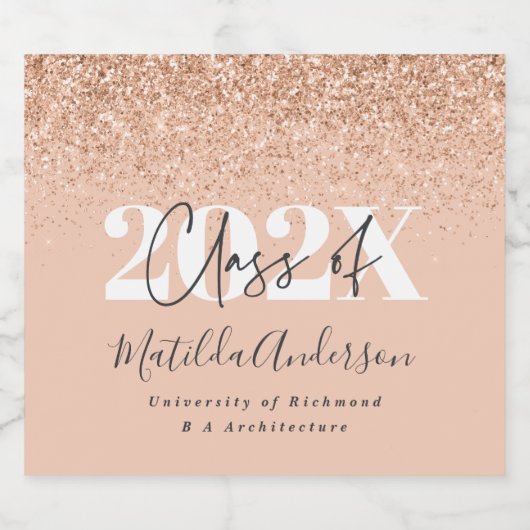 Roos goud modern stijlvol afstudeerfeest gunst sparkling wijnetiket (Enkel label)