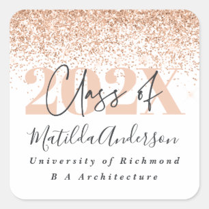 Roos goud modern stijlvol glitter afstuderen vierk vierkante sticker
