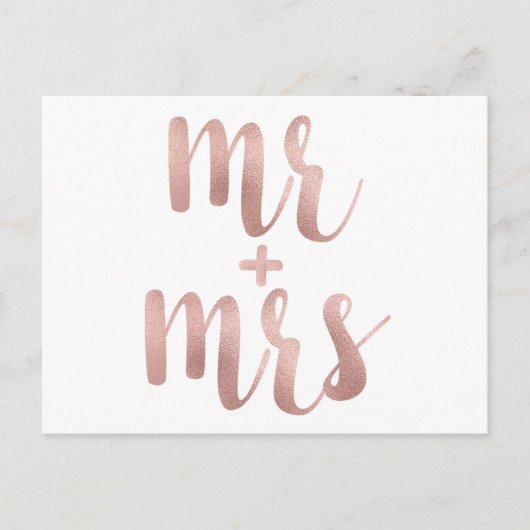 Roos goud Mr & Mrs briefkaarten, folie lettertype Briefkaart (Voorkant)