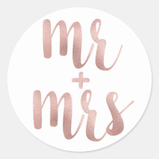 Roos goud Mr & Mrs stickers, folie lettertype Ronde Sticker