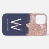Roos Goud Navy Blauw Girly Dust Monogram Case-Mate iPhone Case (Achterkant (horizontaal))