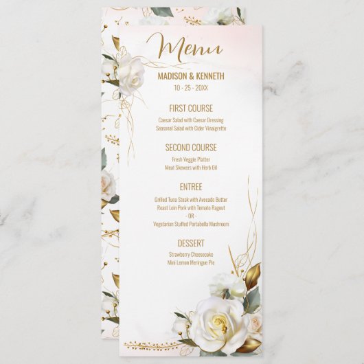 Roos Goud Romantisch Bloemen Trouwmenu Menu