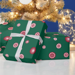 Roos Goud Rood Groen Polka Dots Geometrische Cirke Cadeaupapier
