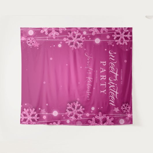 Roos Goud & Roze Achtergrond Winter Sweet Sixteen Wandkleed (Voorkant (horizontaal))