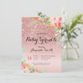 Roos Goud Roze Baby Sprinkle uitnodiging Bloemen (Staand voorkant)