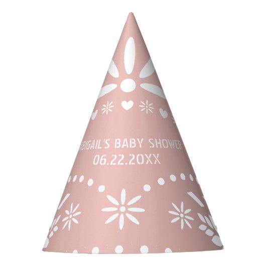 Roos goud roze en wit papel picado baby shower feesthoedjes (Voorkant)