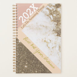 Roos Goud Roze Faux Marmer Trendy Jaarlijks Planner