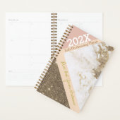 Roos Goud Roze Faux Marmer Trendy Jaarlijks Planner (Display)