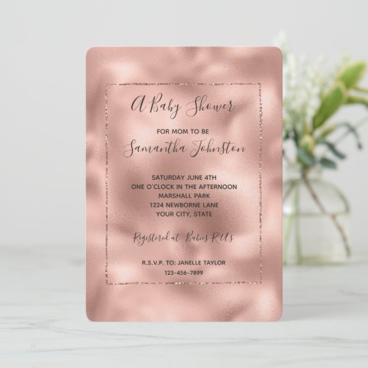 Roos Goud Roze Glam Glitz Baby shower Kaart (Staand voorkant)