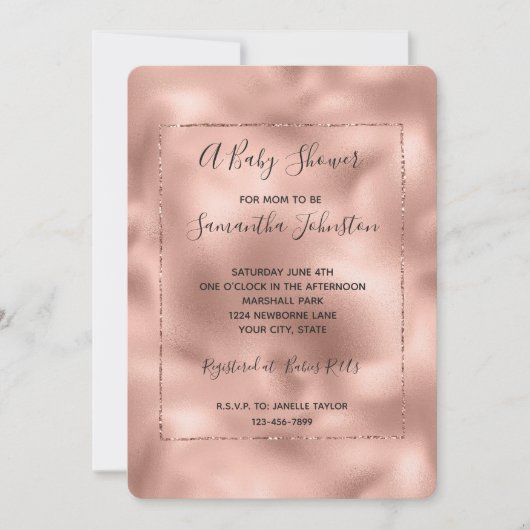 Roos Goud Roze Glam Glitz Baby shower Kaart (Voorkant)