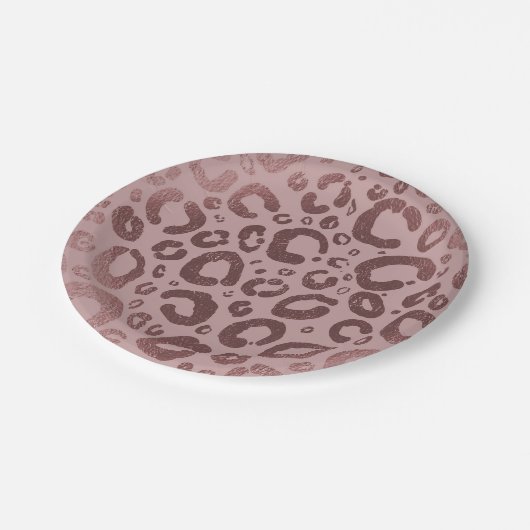 Roos Goud Roze Glam Leopard Print Party Papieren Bordje (Gekanteld)