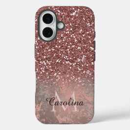 Roos Goud Roze Glitter, Grijs Marmer, Gepersonalis iPhone 16 Hoesje