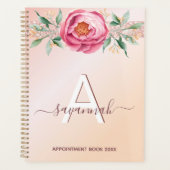 Roos goud roze glitter monogram afspraken planner (Voorkant)