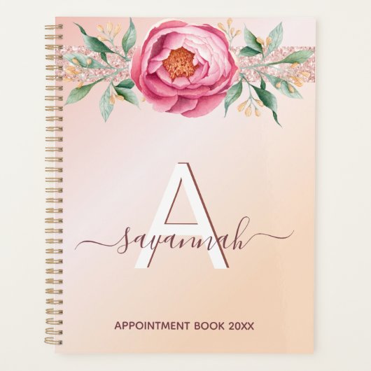 Roos goud roze glitter monogram afspraken planner (Voorkant)