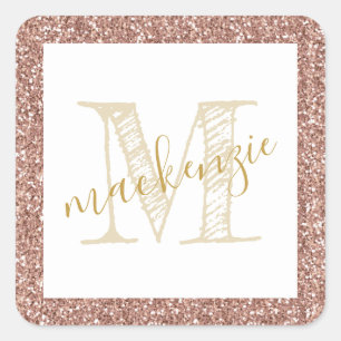 Roos Goud Roze Glitter Naam Label Sticker