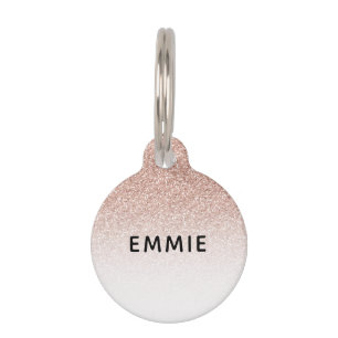 Roos Goud Roze Glitter Ombre Custom Name Huisdierpenning
