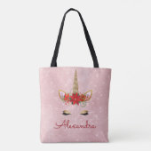 Roos Goud Roze Kerst Eenhoorn Monogram Draagtas (Achterkant)
