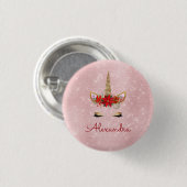 Roos Goud Roze Kerst Eenhoorn Monogram Ronde Button 3,2 Cm (Voorkant /achterkant)