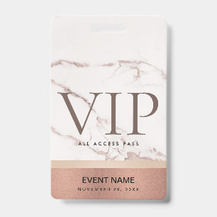 ROOS GOUD ROZE MARMER VIP EVENEMENTENTOEGANGSPAS BADGE