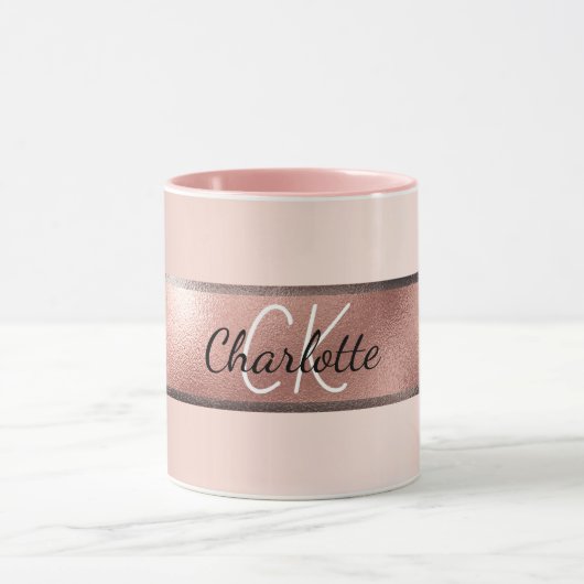 Roos goud roze monogram elegant mok (Midden)