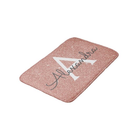 Roos Goud Roze Sparkle Glitter Monogram Naam Badmat (Gekanteld)