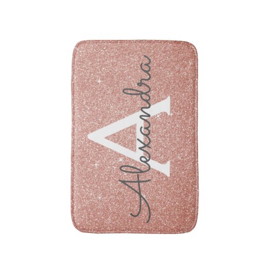 Roos Goud Roze Sparkle Glitter Monogram Naam Badmat (Voorkant Verticaal)