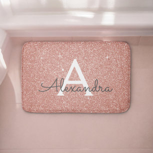 Roos Goud Roze Sparkle Glitter Monogram Naam Badmat